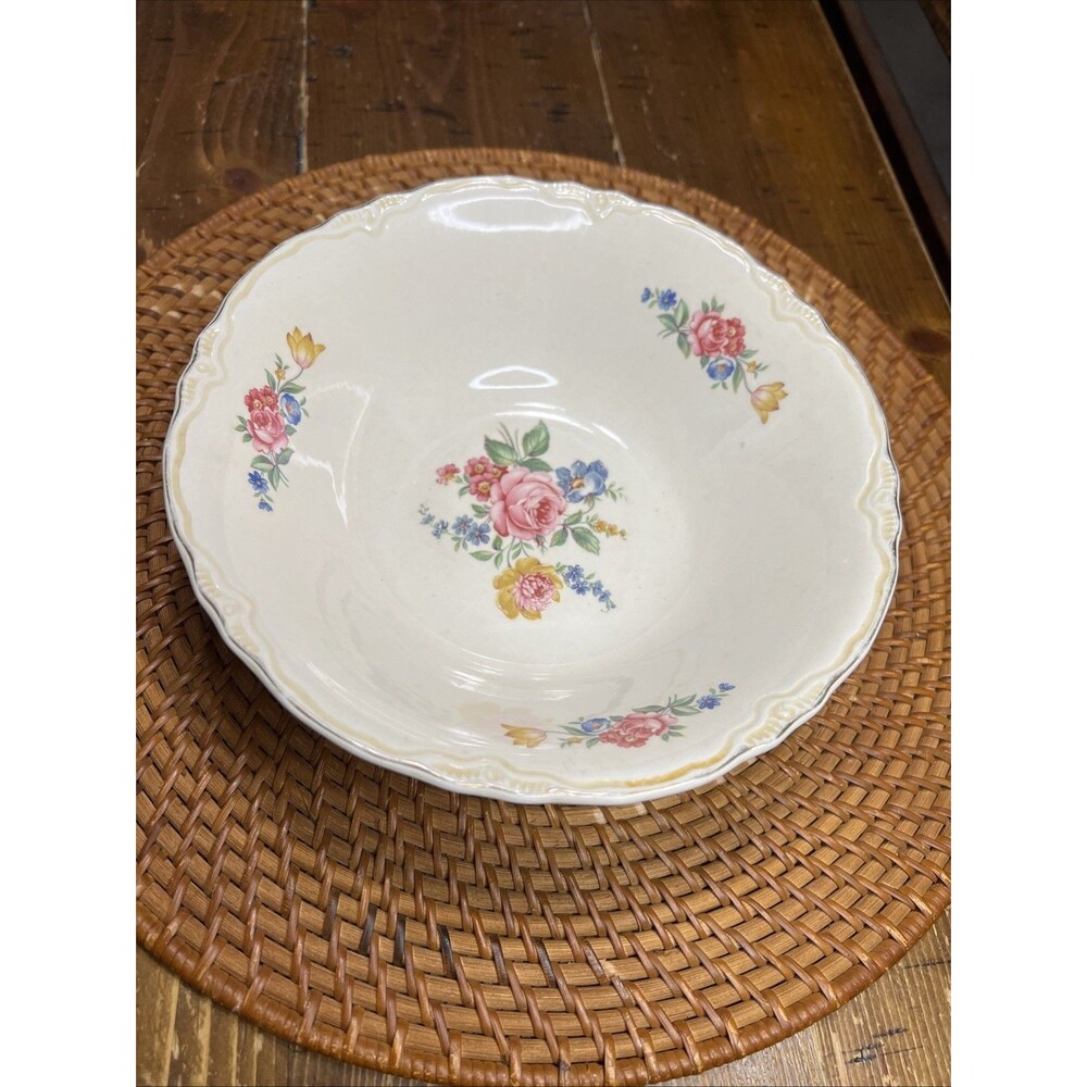 Vintage 1940's SCIO Hazel Serving Bowl Red Yellow Blue Flowers Gold Rim 8.5"